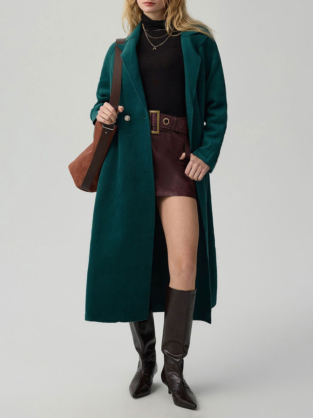 Notched Lapel Double Breasted Maxi Length Coat