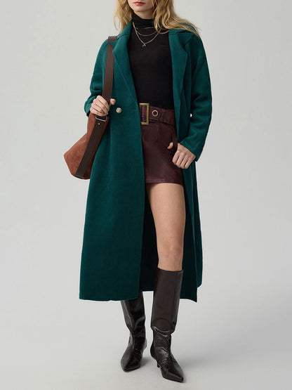 Notched Lapel Double Breasted Maxi Length Coat