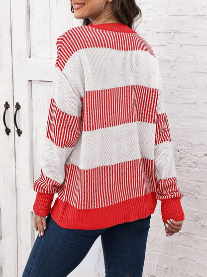 Casual Loose Fit Striped Knitted Pullover Sweater