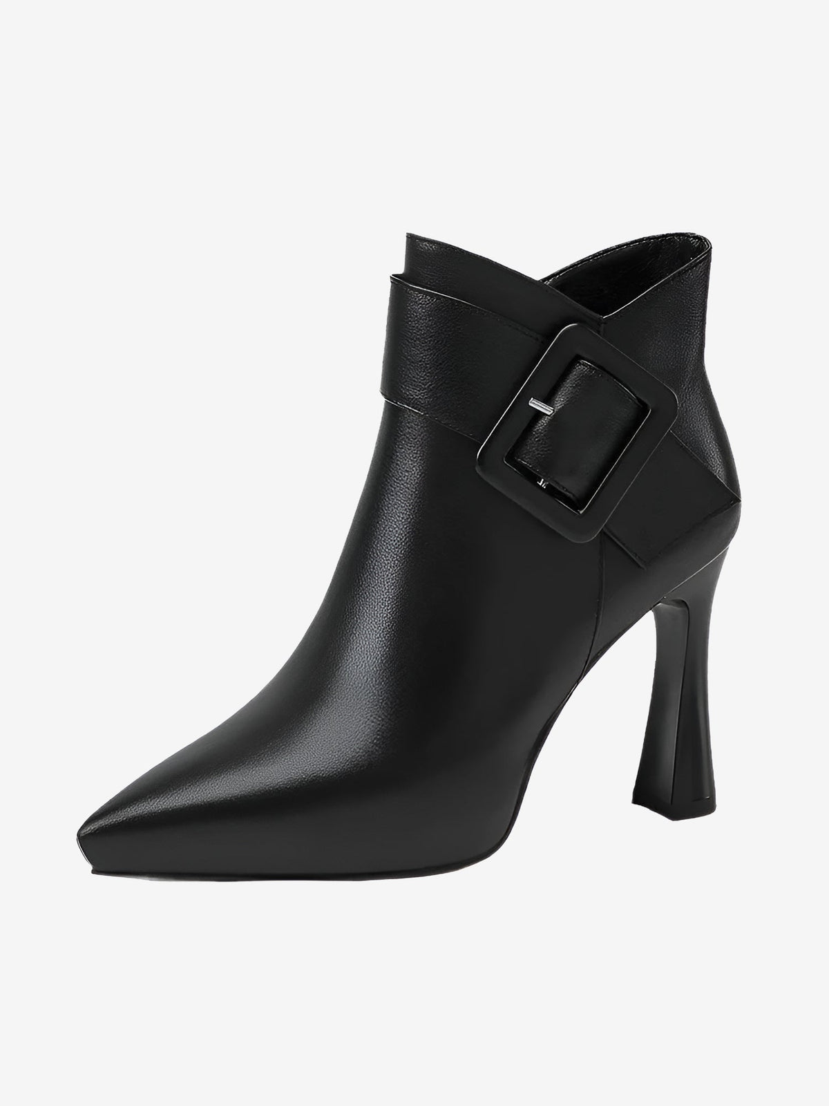 Pointed Toe Buckle Detail Faux Leather Ankle Boots