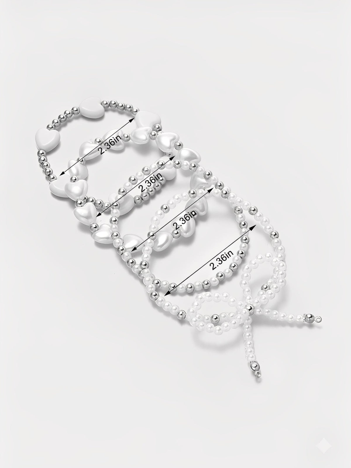 4 Pieces Heart Shaped Imitation Pearl Bow Beaded Bracelets Set