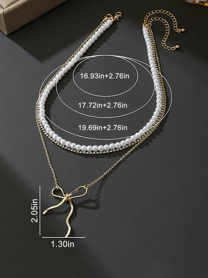 Retro Imitation Pearl Alloy Bow Necklace