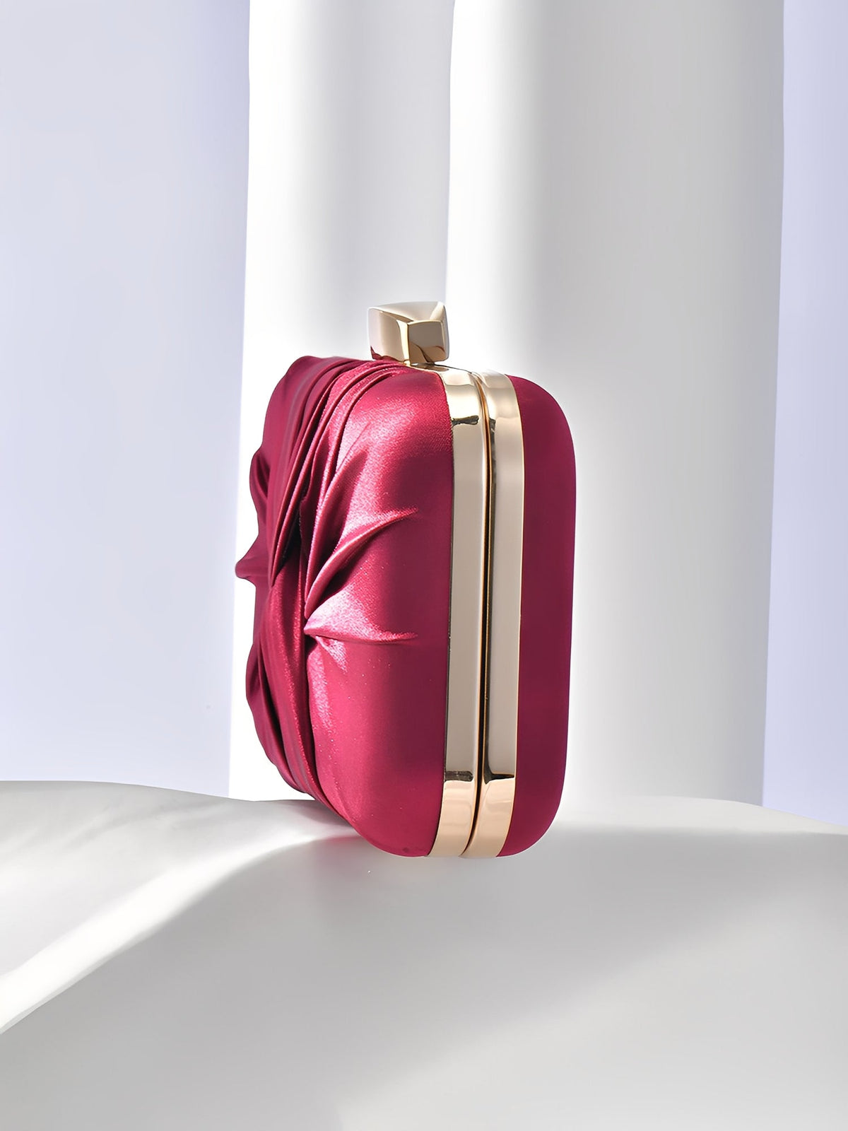 Ruched Satin Removable Chain Evening Clutch Bag