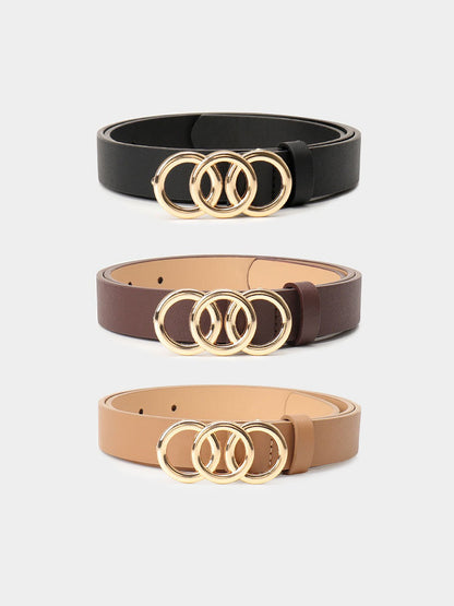 3 Pieces Faux Leather Versatile Women's Belts Set