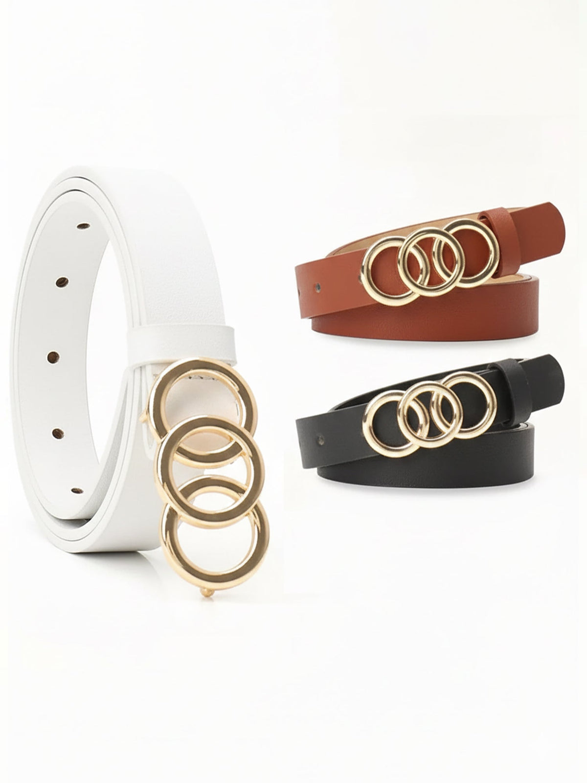 3 Pieces Faux Leather Versatile Women's Belts Set