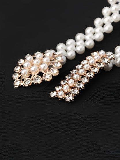 2 Pieces Faux Pearl Chain Rhinestone Women's Belt
