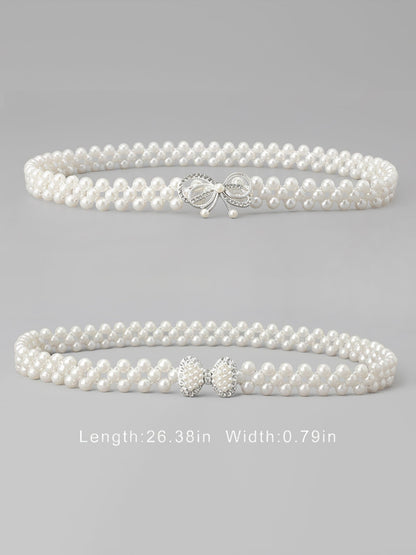 2 Pieces Faux Pearl Chain Rhinestone Women's Belt