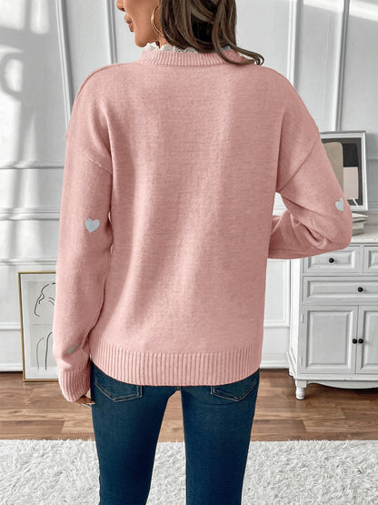 Notch Neck Lace Patchwork Heart Pullover Sweater