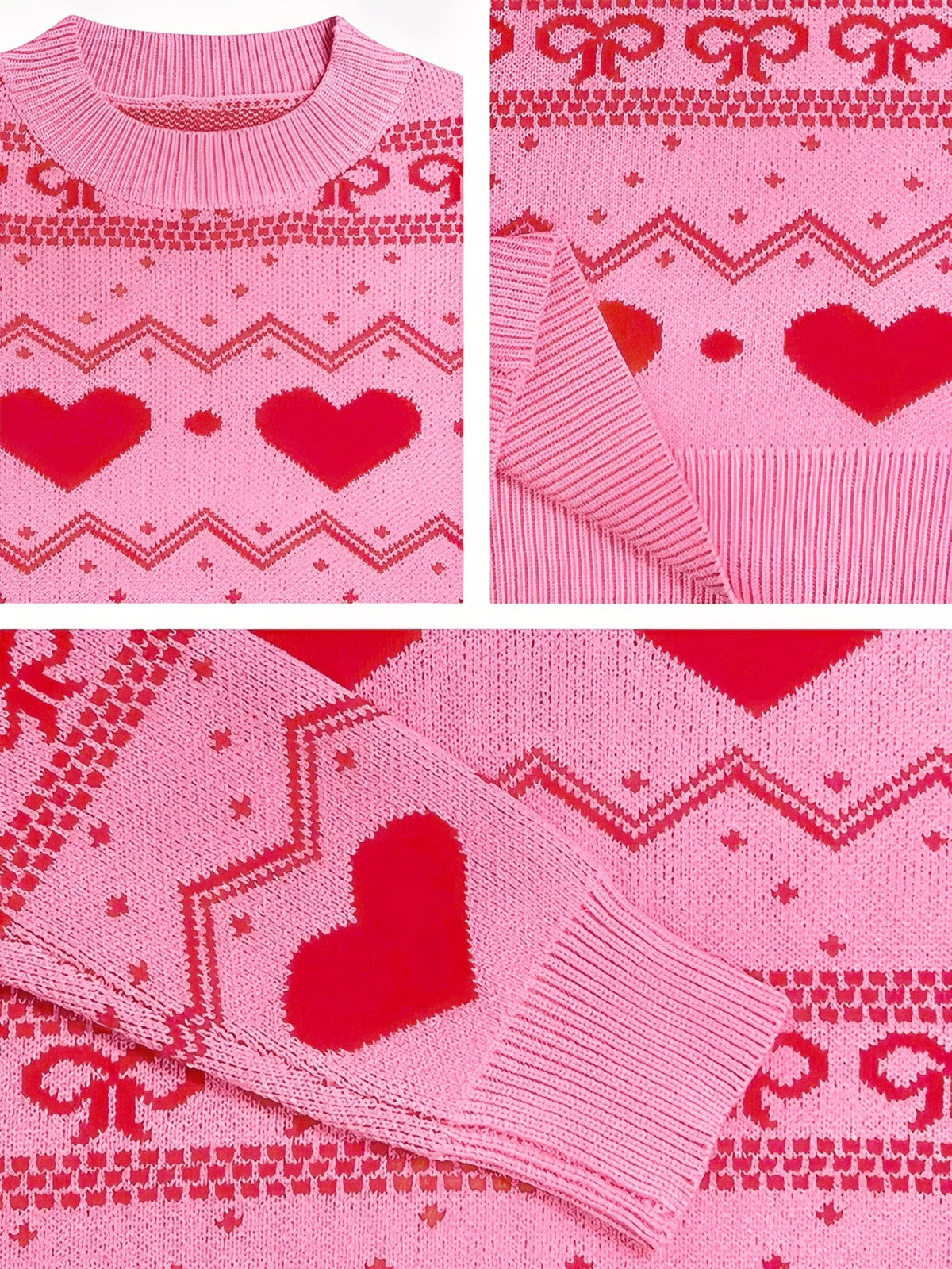 Casual Knitwear Long Sleeve Heart Print Pullover Sweater