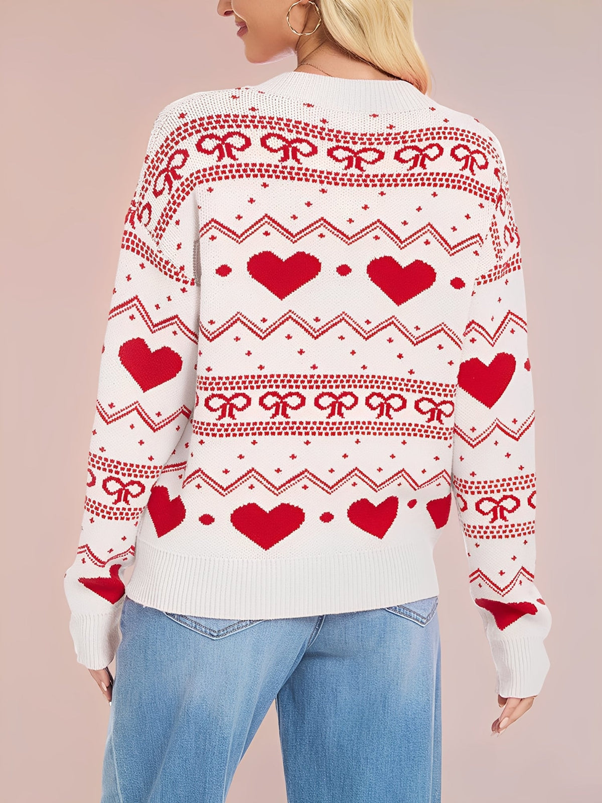 Casual Knitwear Long Sleeve Heart Print Pullover Sweater