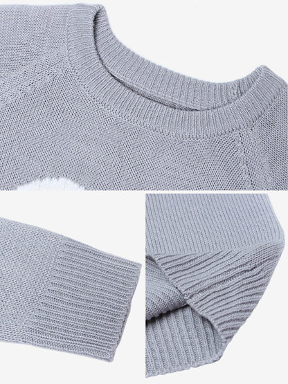 Round Neck Pullover Heart Pattern Knitted Sweater