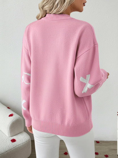 Round Neck Bow Pattern Knitted Christmas Sweater