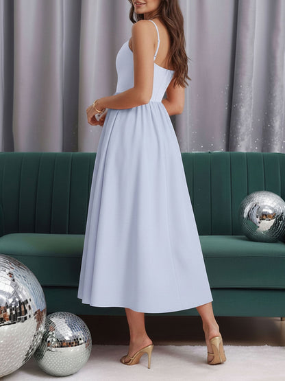 Backless Spaghetti Strap A-Line Midi Dress