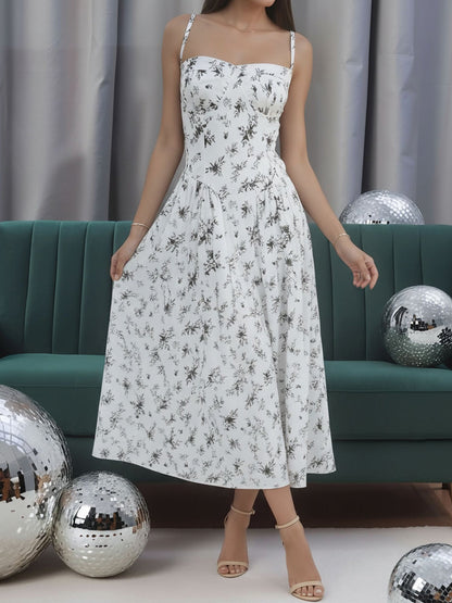 Vintage Spaghetti Strap Floral/Plaid Swing Dress