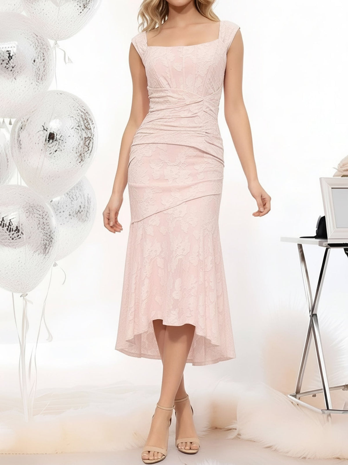 Sleeveless Ruched Textured Bodycon Fishtail Dress