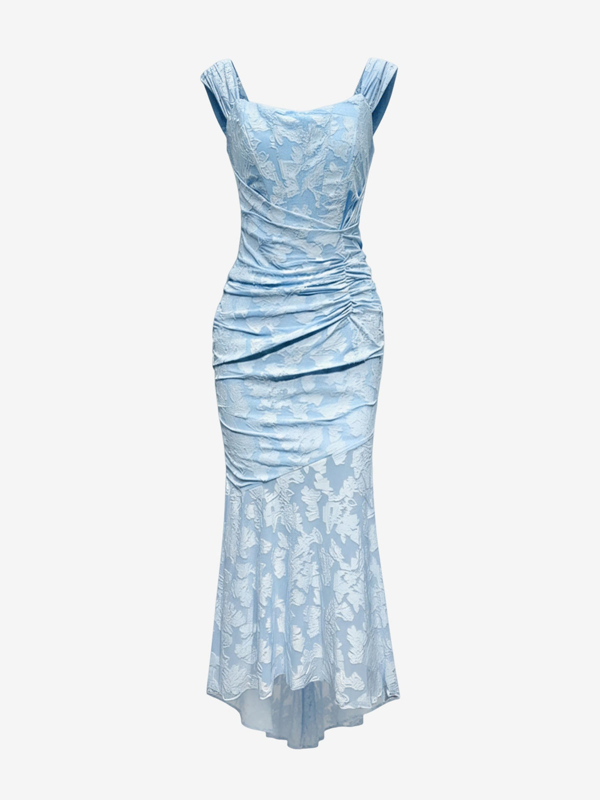 Sleeveless Ruched Textured Bodycon Fishtail Dress