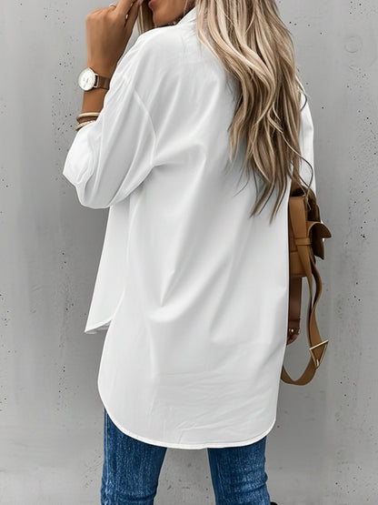 Versatile Long Sleeve Collared Pockets Side Slit Shirt