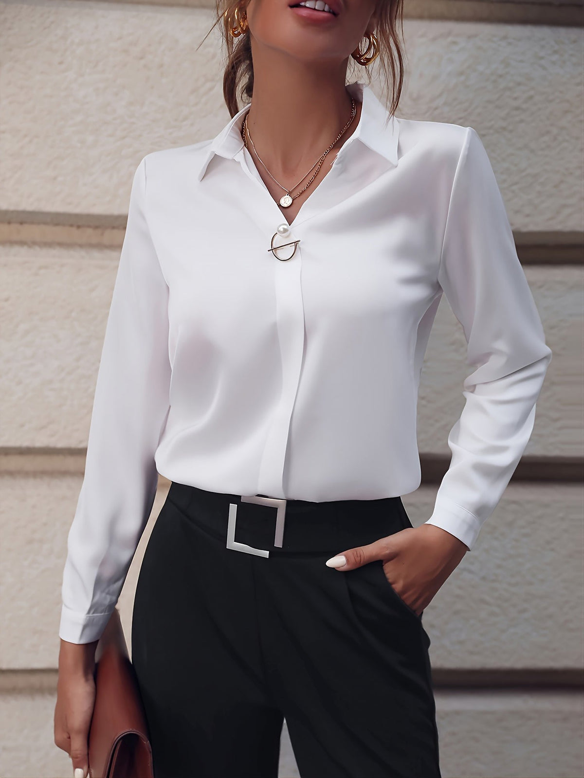 Versatile Solid Color Long Sleeve Button Down Shirt