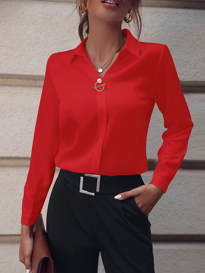Versatile Solid Color Long Sleeve Button Down Shirt