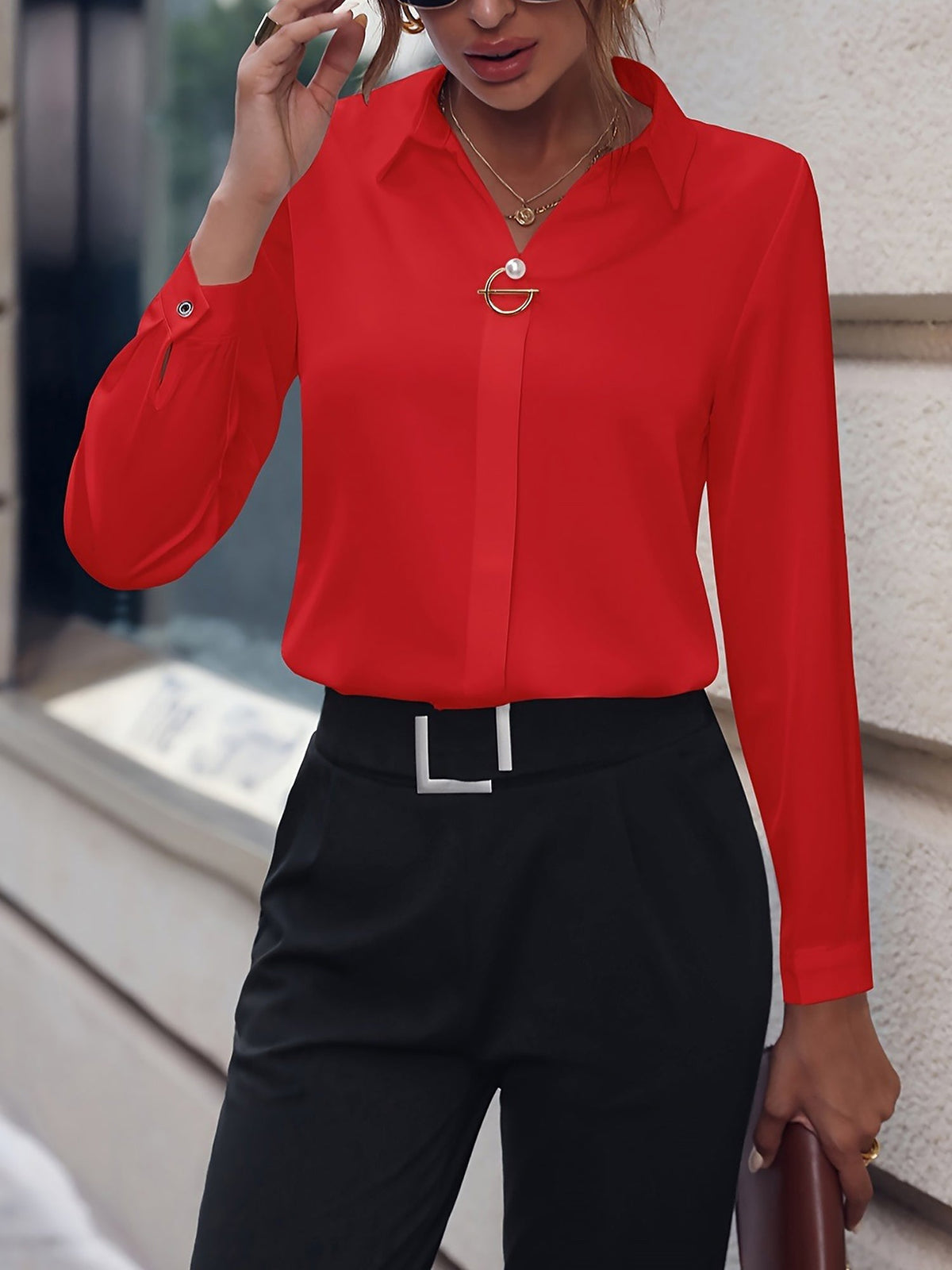 Versatile Solid Color Long Sleeve Button Down Shirt