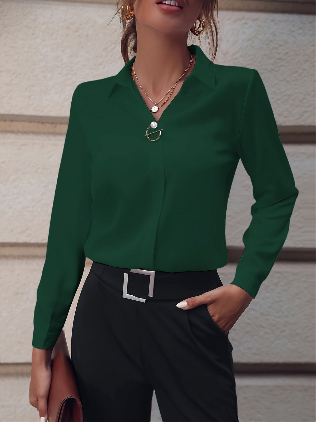 Versatile Solid Color Long Sleeve Button Down Shirt