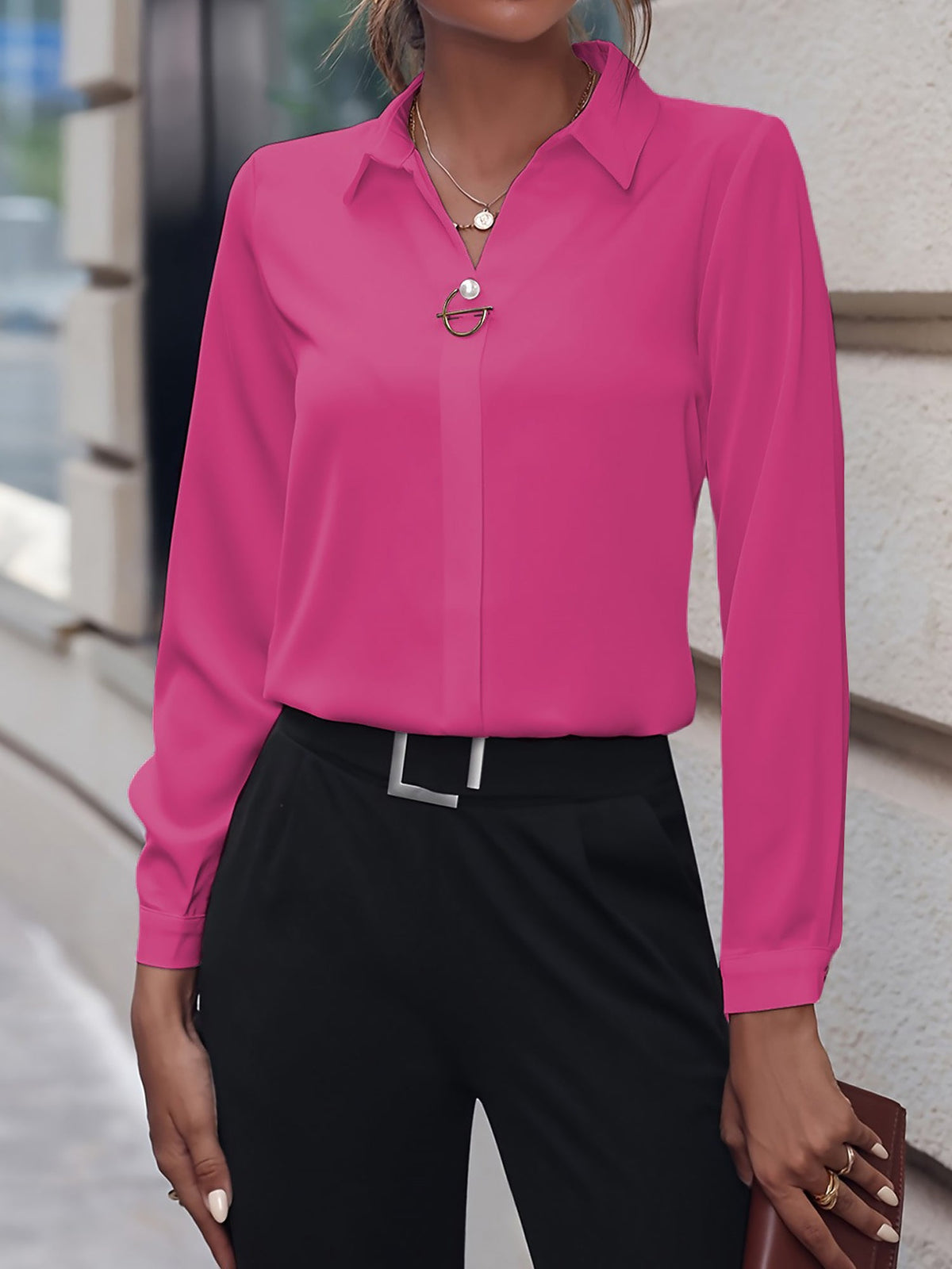 Versatile Solid Color Long Sleeve Button Down Shirt