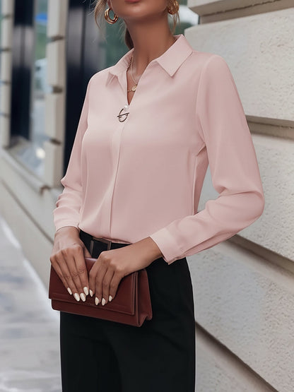 Versatile Solid Color Long Sleeve Button Down Shirt