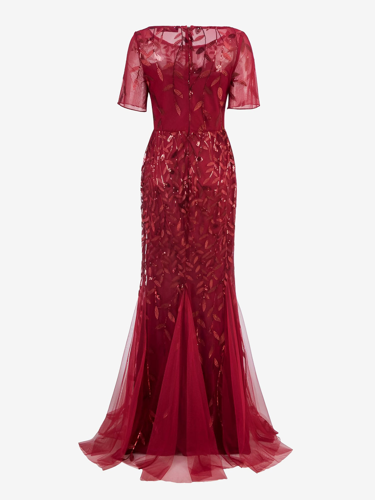Mesh Embroidered Sequin Evening Gown Fishtail Dress