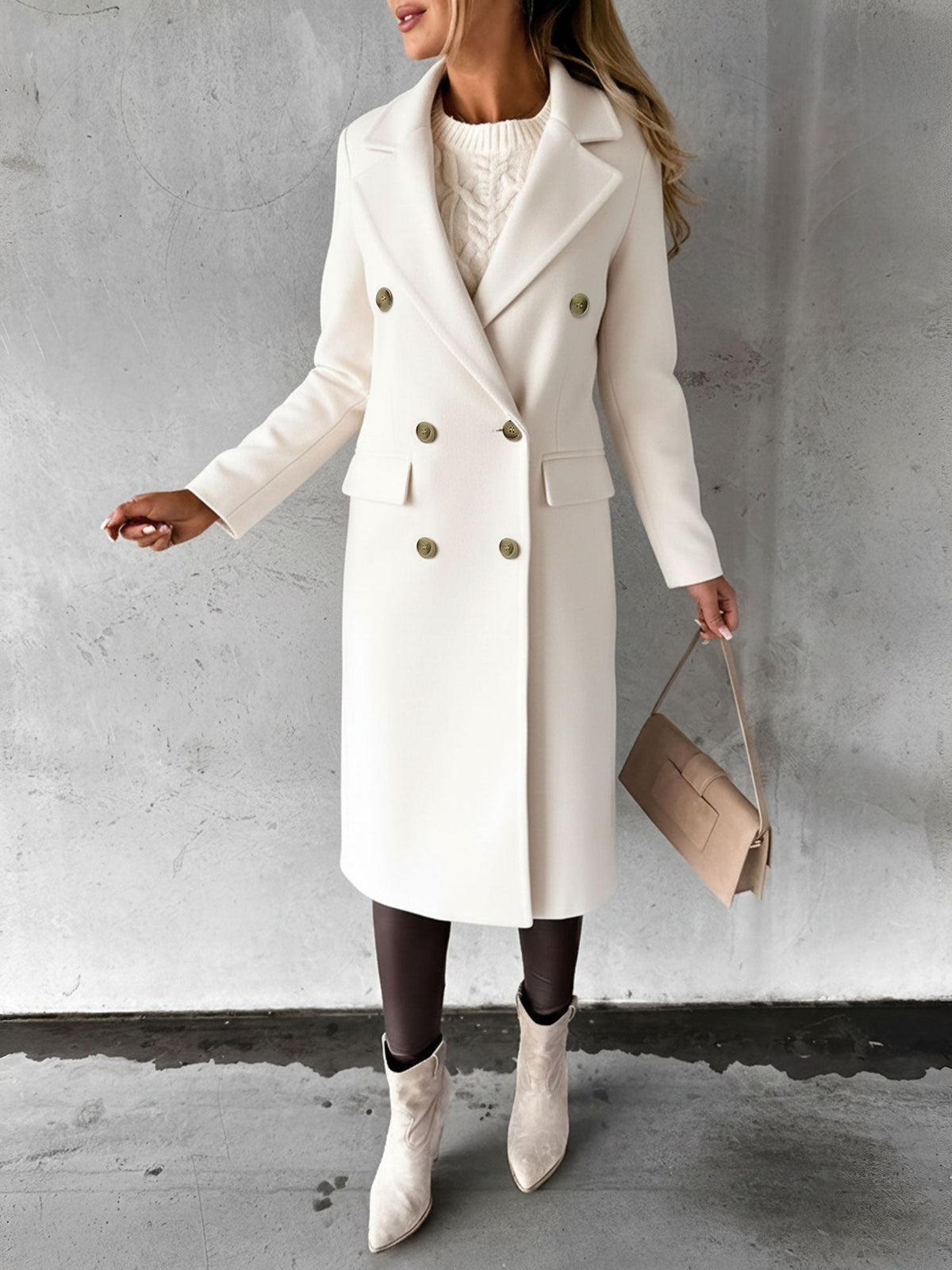 Casual Long Sleeve Double Breasted Notched Lapel Coat