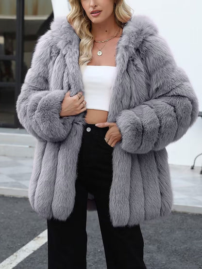 Faux Fur Long Sleeves Fully Lined Winter Coat