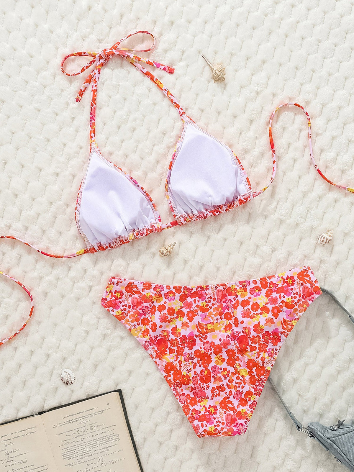 Halter Neck Floral Leopard Triangle Cup Swimsuit Bikinis Sets