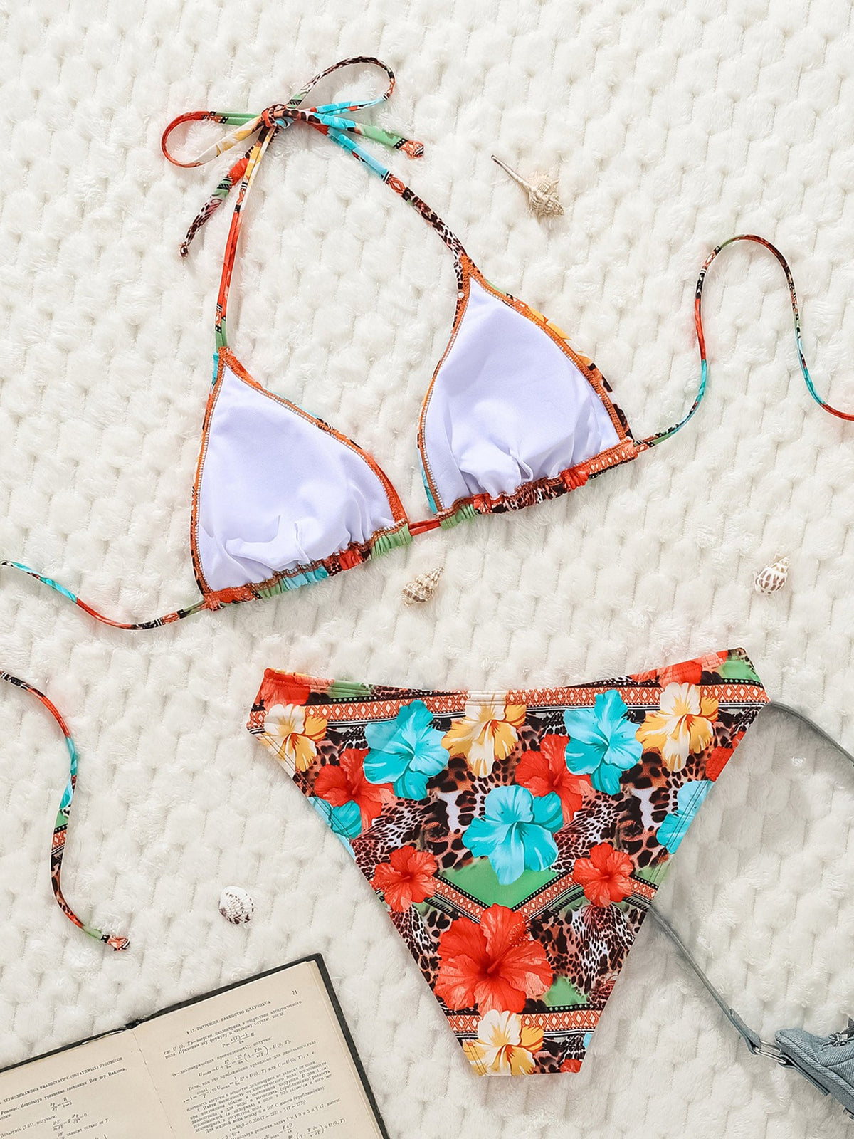 Halter Neck Floral Leopard Triangle Cup Swimsuit Bikinis Sets