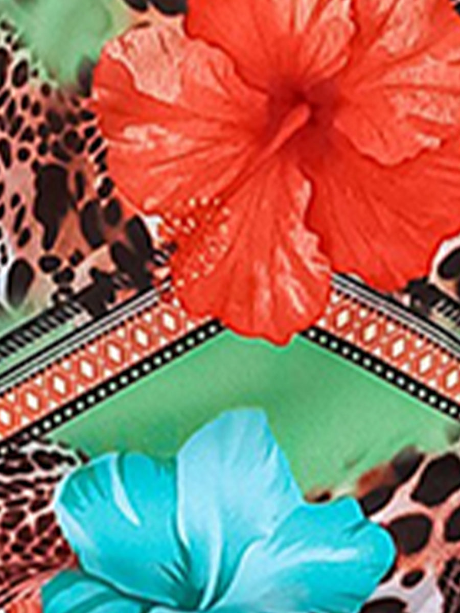 Halter Neck Floral Leopard Triangle Cup Swimsuit Bikinis Sets