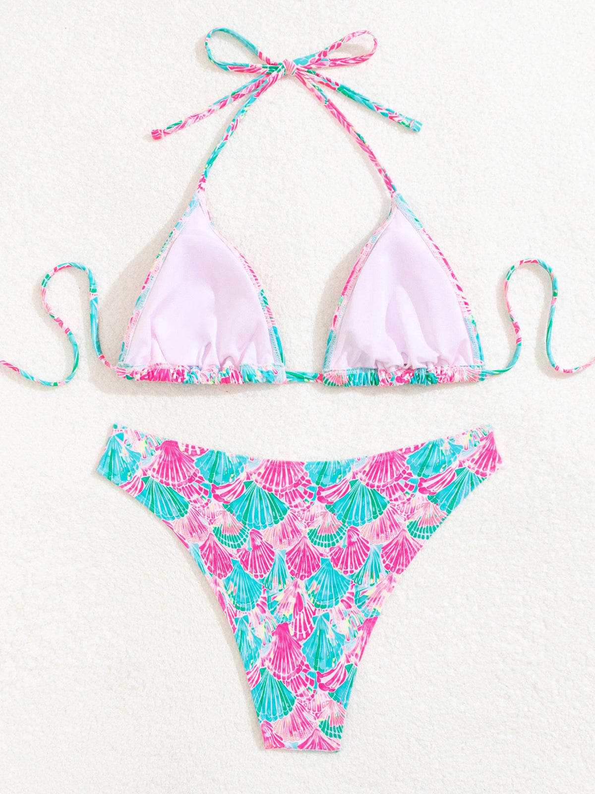 Halter Neck Floral Leopard Triangle Cup Swimsuit Bikinis Sets