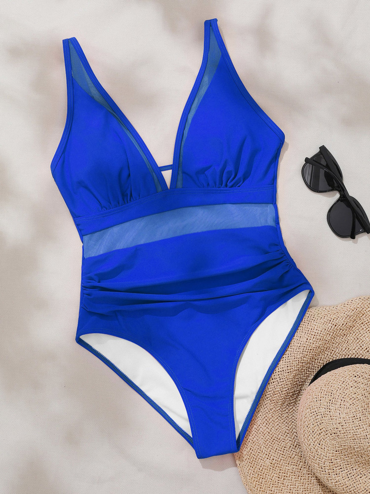 Solid Color Mesh Sleeveless Beach One-Piece Swimsuit
