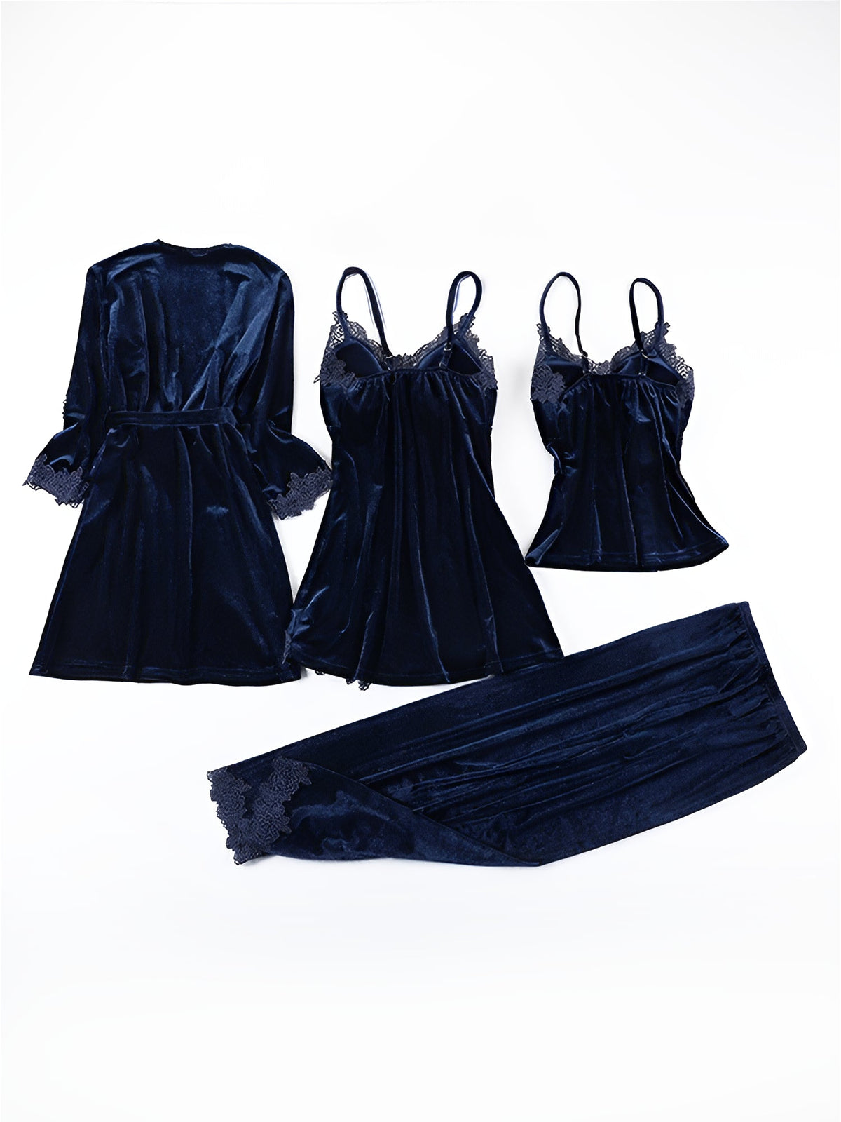 4 Pieces Velvet Padded Nightgown & Camisole & Pants & Long Sleeves Kimonos Loungewear Set