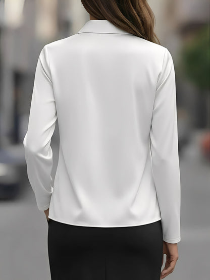 Collar Cowl Neck Long Sleeves Satin Blouse