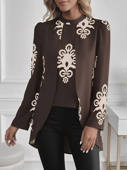 Boho Mock Neck Puff Long Sleeves Blouse