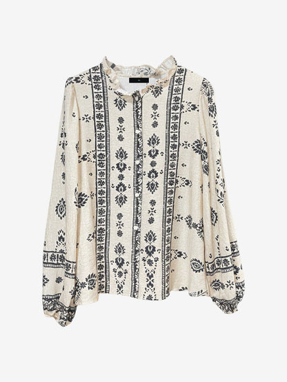 Boho Floral Long Sleeve Ruffled Neck Blouse