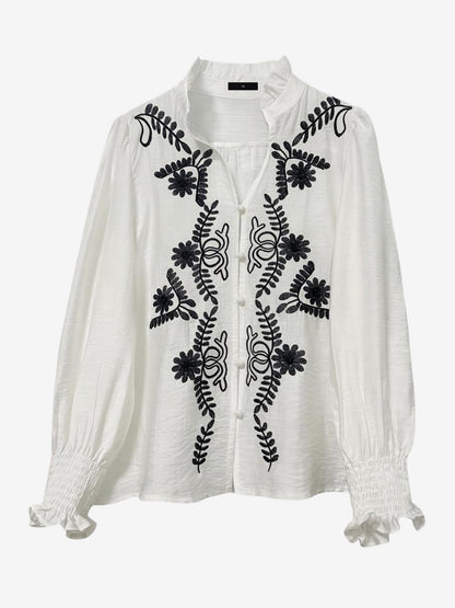 Floral Embroidered Boho Long Sleeve Blouse