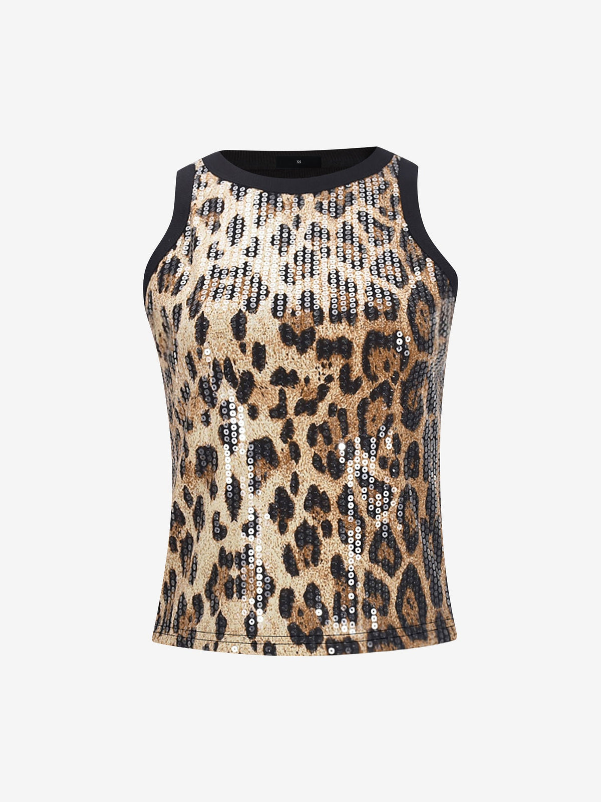 Sequin Leopard Color-Block Sleeveless Top