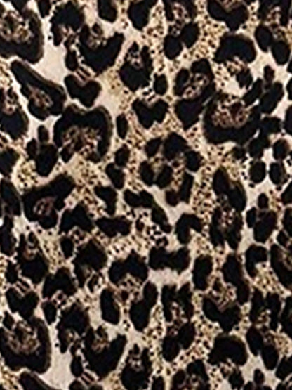 Asymmetrical Keyhole Metal-Embellished Leopard Long Sleeves Blouse