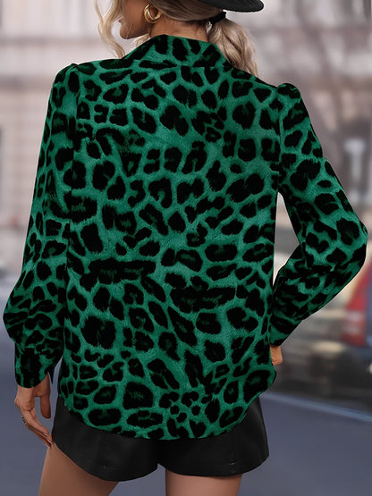 Satin Leopard Print Long Sleeve Button Down Shirt