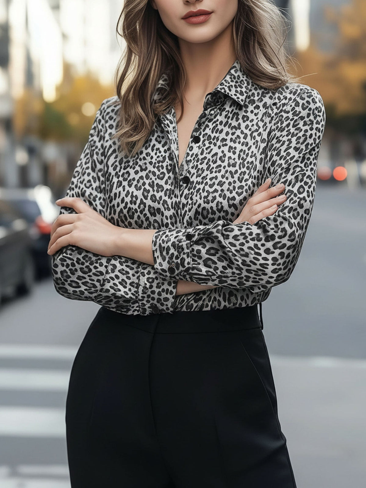 Leopard Print Button Down Long Sleeve Shirt