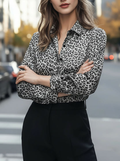 Leopard Print Button Down Long Sleeve Shirt
