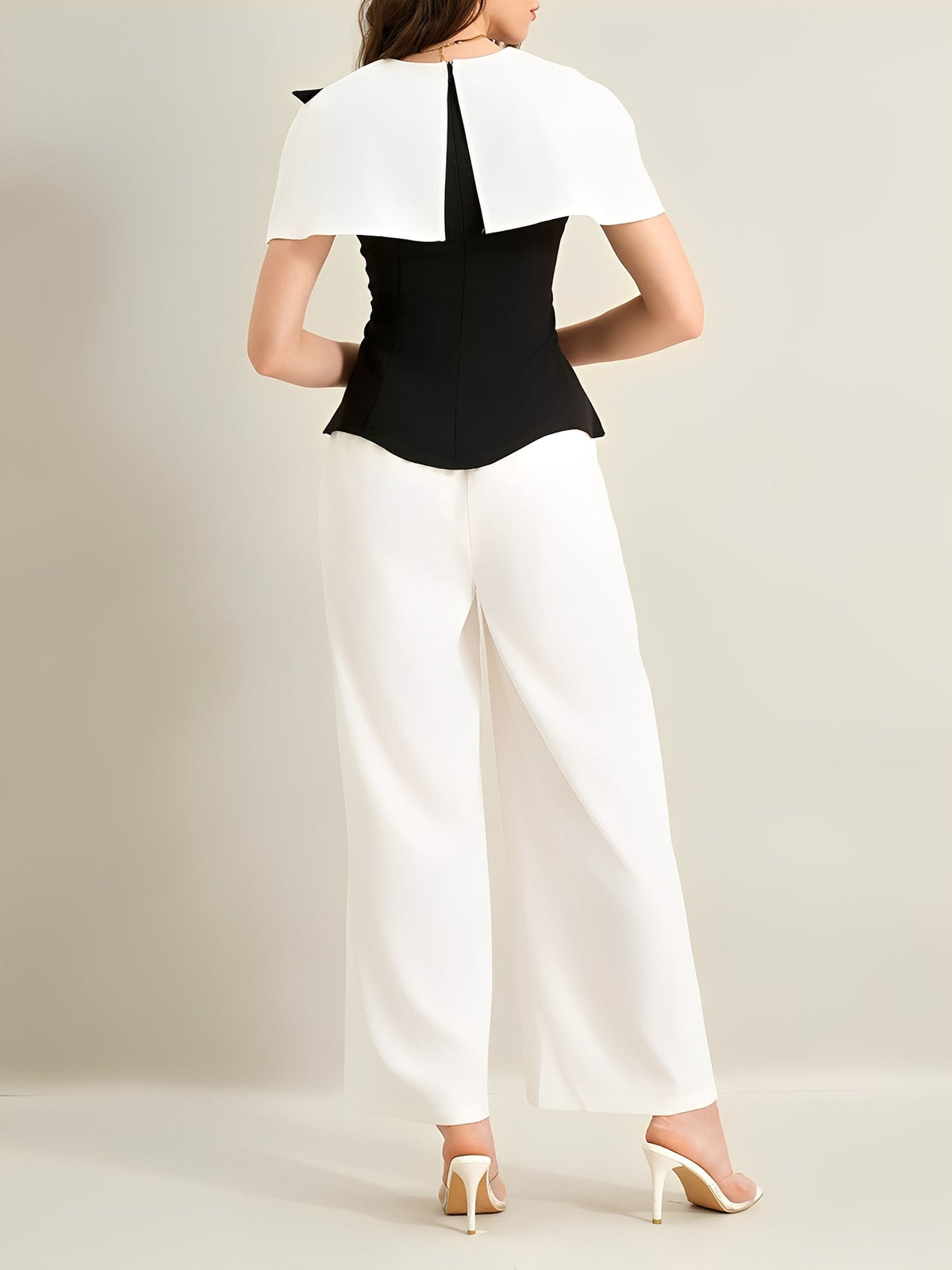 2 Pieces Colorblock Short Sleeves Blouse & Wide Legs Trousers Pants Set