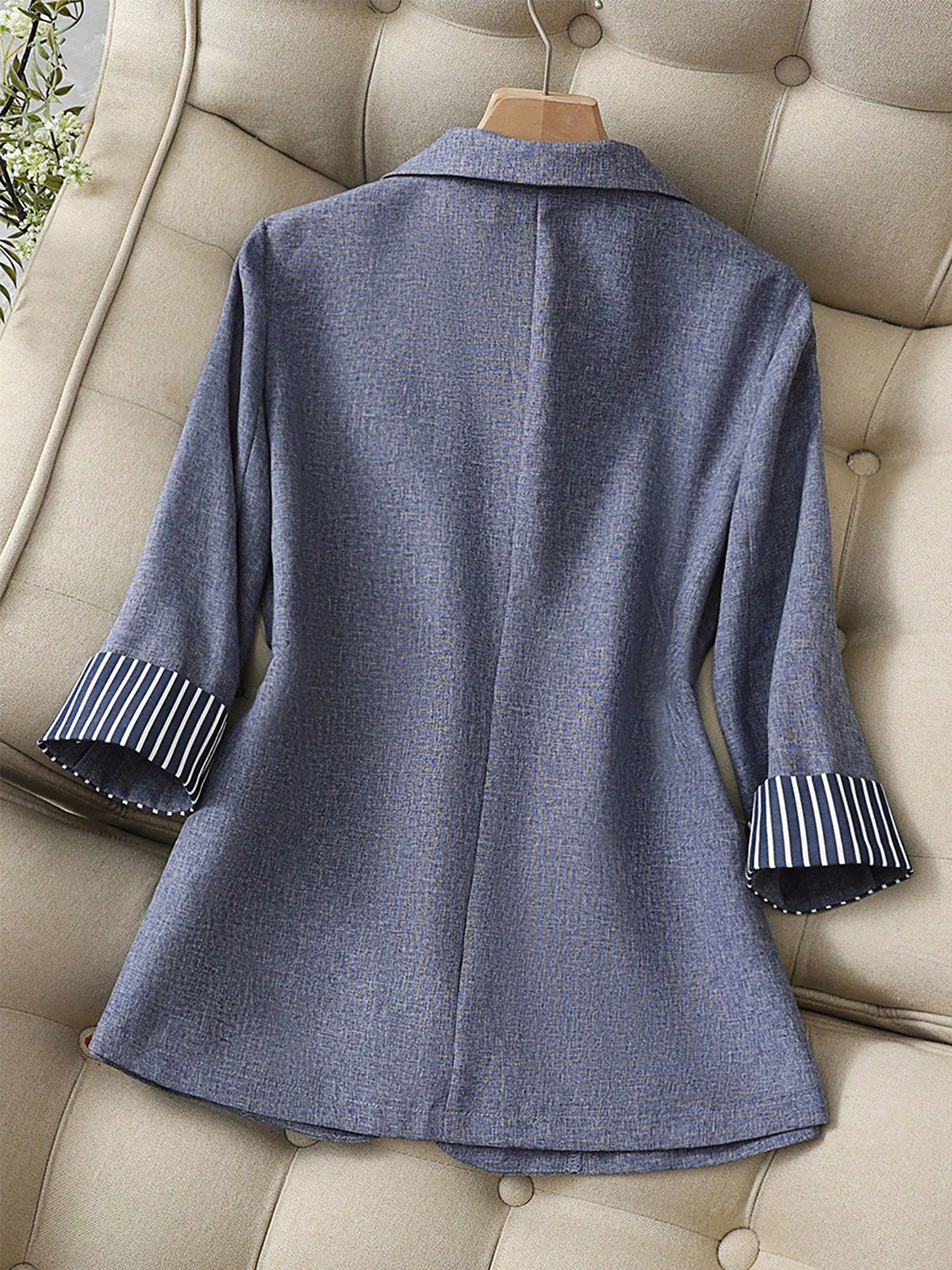 3/4 Sleeves Striped Patchwork One Button Blazer