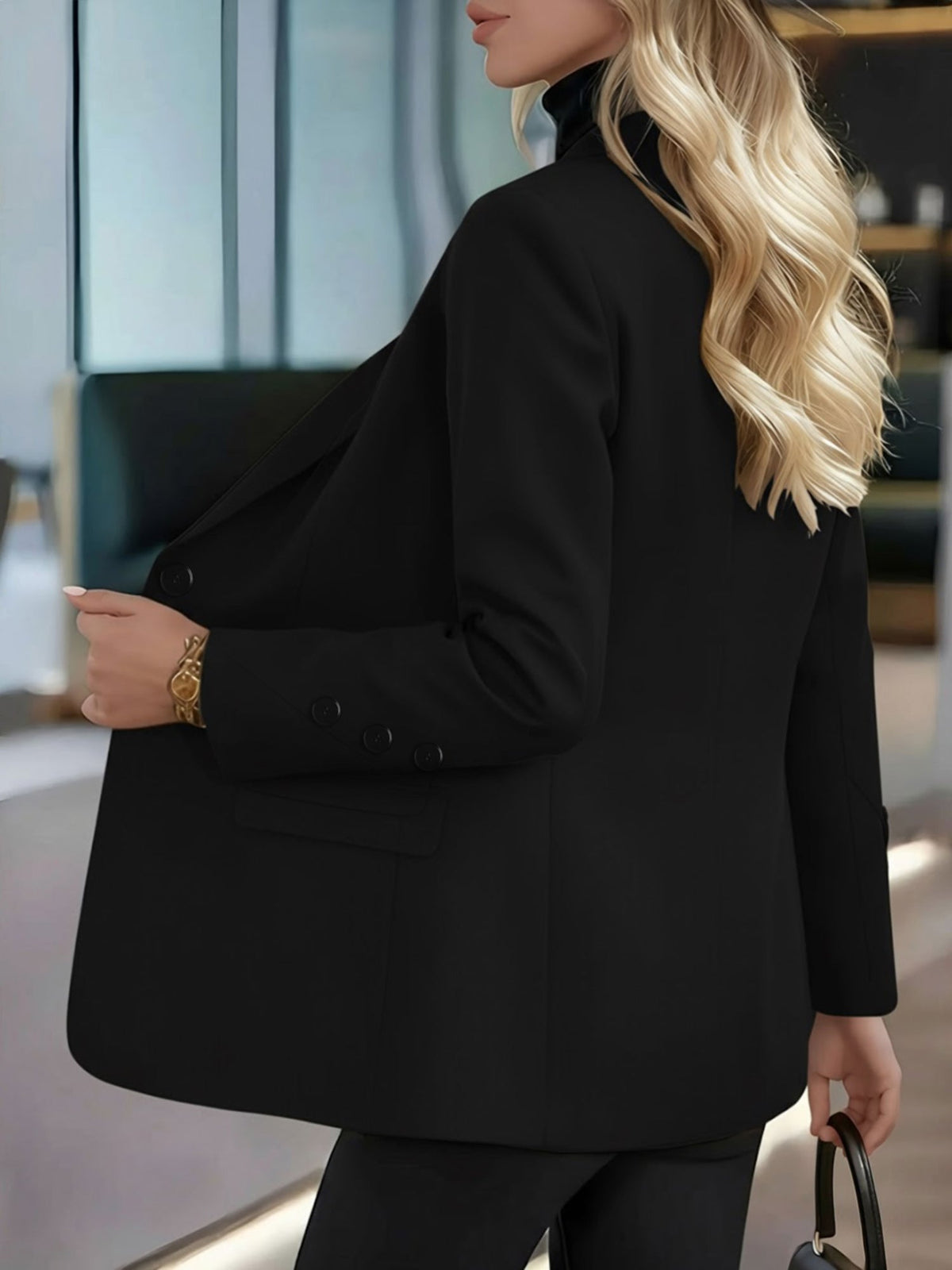 Buttoned Decor Long Sleeves Notched Lapel Lined Blazer