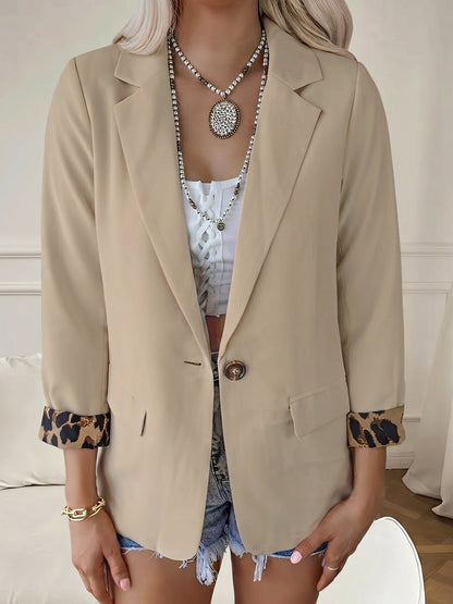 Leopard Patchwork Long Sleeve Business Casual Blazer