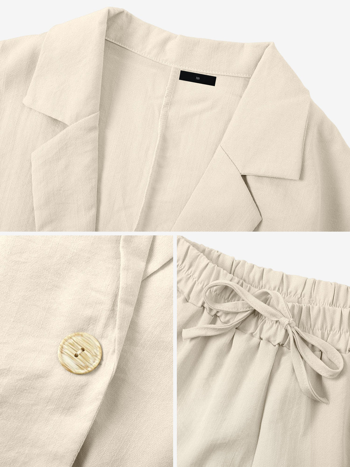 2 Pieces Solid Color 3/4 Sleeves Blazer & Straight Legs Trousers Pants Matching Set